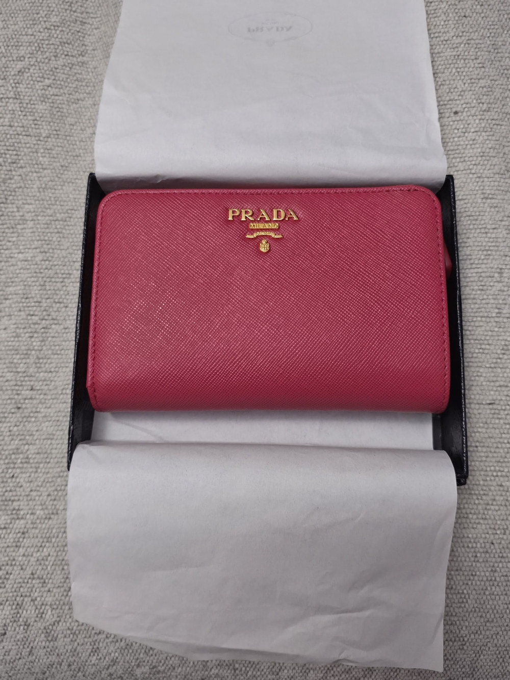 PRADA Pink Saffiano Leather Zip Wallet